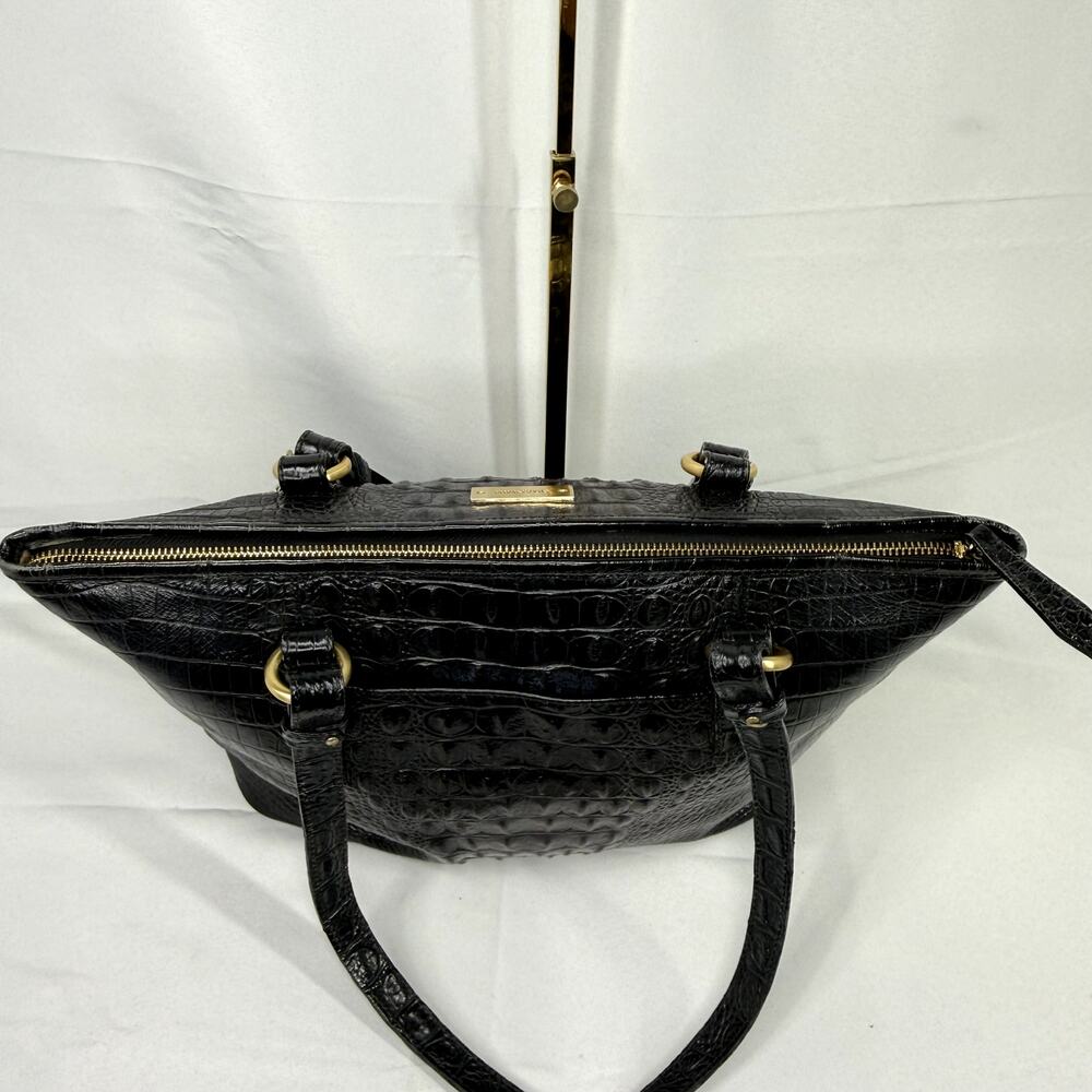 Brahmin Black Croc Embossed Leather Tote Bag Gold Tassel Shoulder Purse - Picture 14 of 16